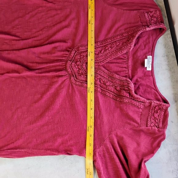 Lucky Brand Top Womens Plus 1X Red Embroidered Flowy Boho Bohemian Casual - Picture 9 of 11